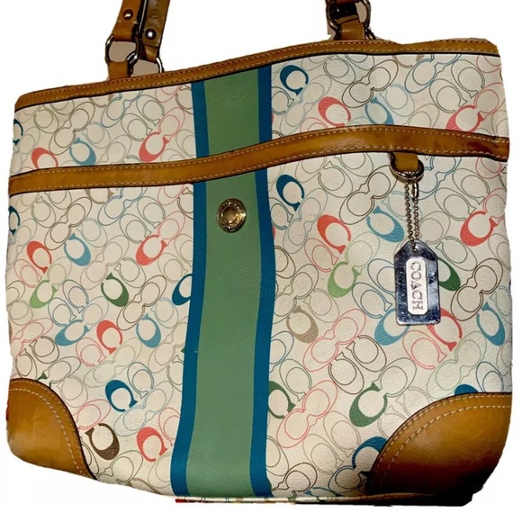 Leather Coach Colourblock Tote SOLD - Picture 1 of 5